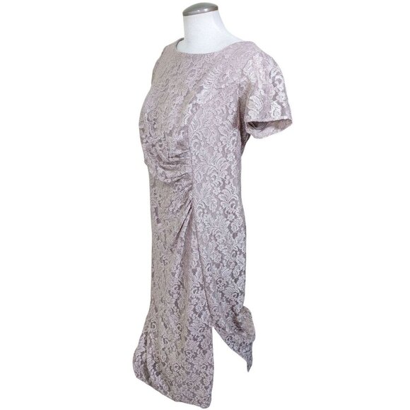 Oleg Cassini Dress Womens Size 16 Glitter Lace Sparkly Champagne Ruched Side - Picture 4 of 9